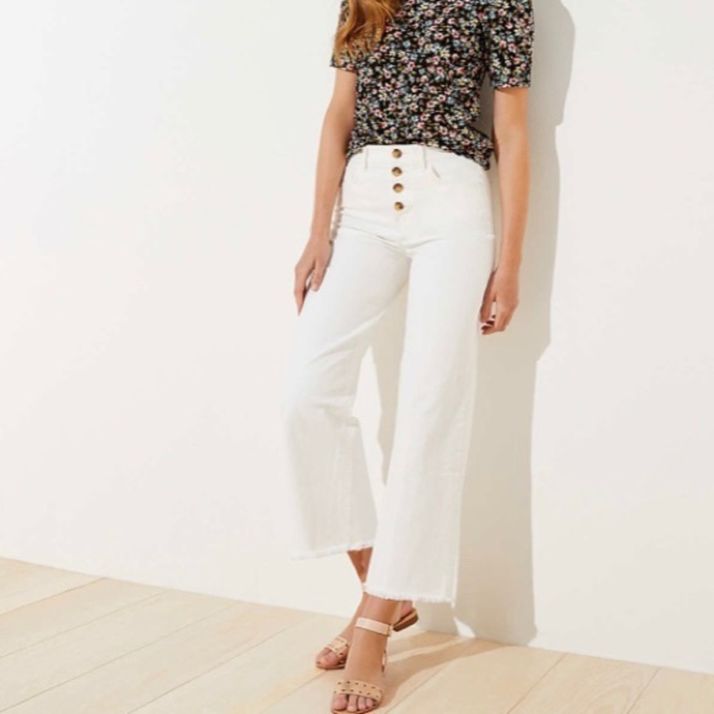 loft high waist wide leg white jean button fly